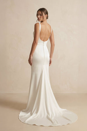 Cowl Neck Mermaid Satin Wedding Dress in Ivory - KissProm Wedding Dresses