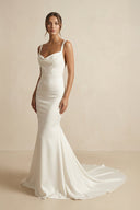 Cowl Neck Mermaid Satin Wedding Dress in Ivory - KissProm Wedding Dresses