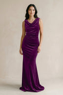 Cowl Neck Mermaid Velvet Bridesmaid Dress in Amethyst - KissProm Bridesmaid Dresses