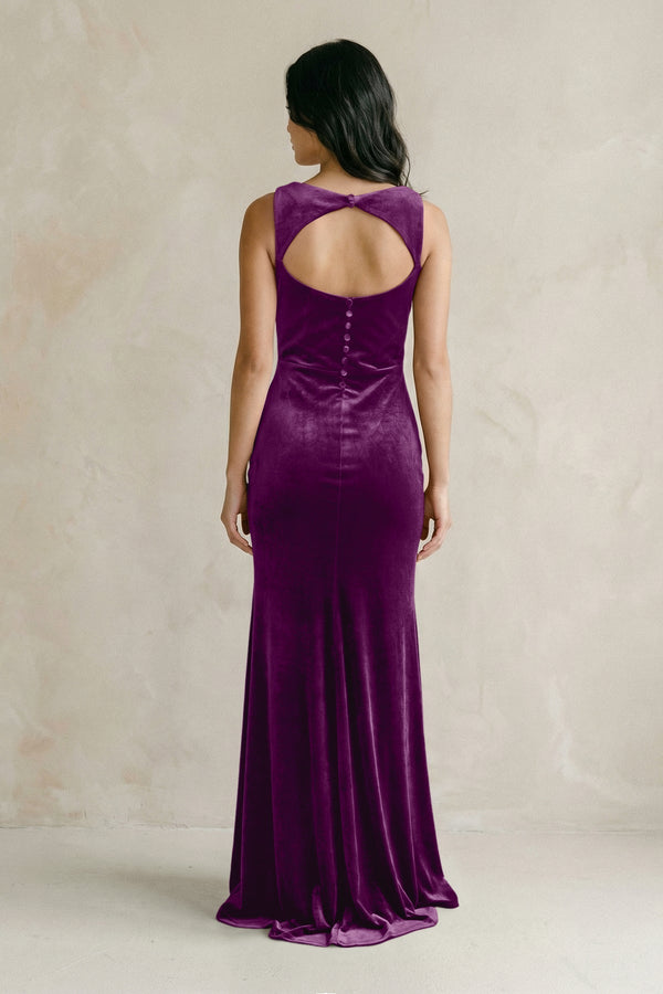 Cowl Neck Mermaid Velvet Bridesmaid Dress in Amethyst - KissProm Bridesmaid Dresses