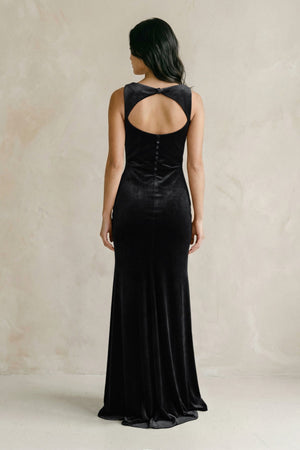 Cowl Neck Mermaid Velvet Bridesmaid Dress in Black - KissProm Bridesmaid Dresses