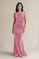 Cowl Neck Mermaid Velvet Bridesmaid Dress in Blush Pink - KissProm Bridesmaid Dresses