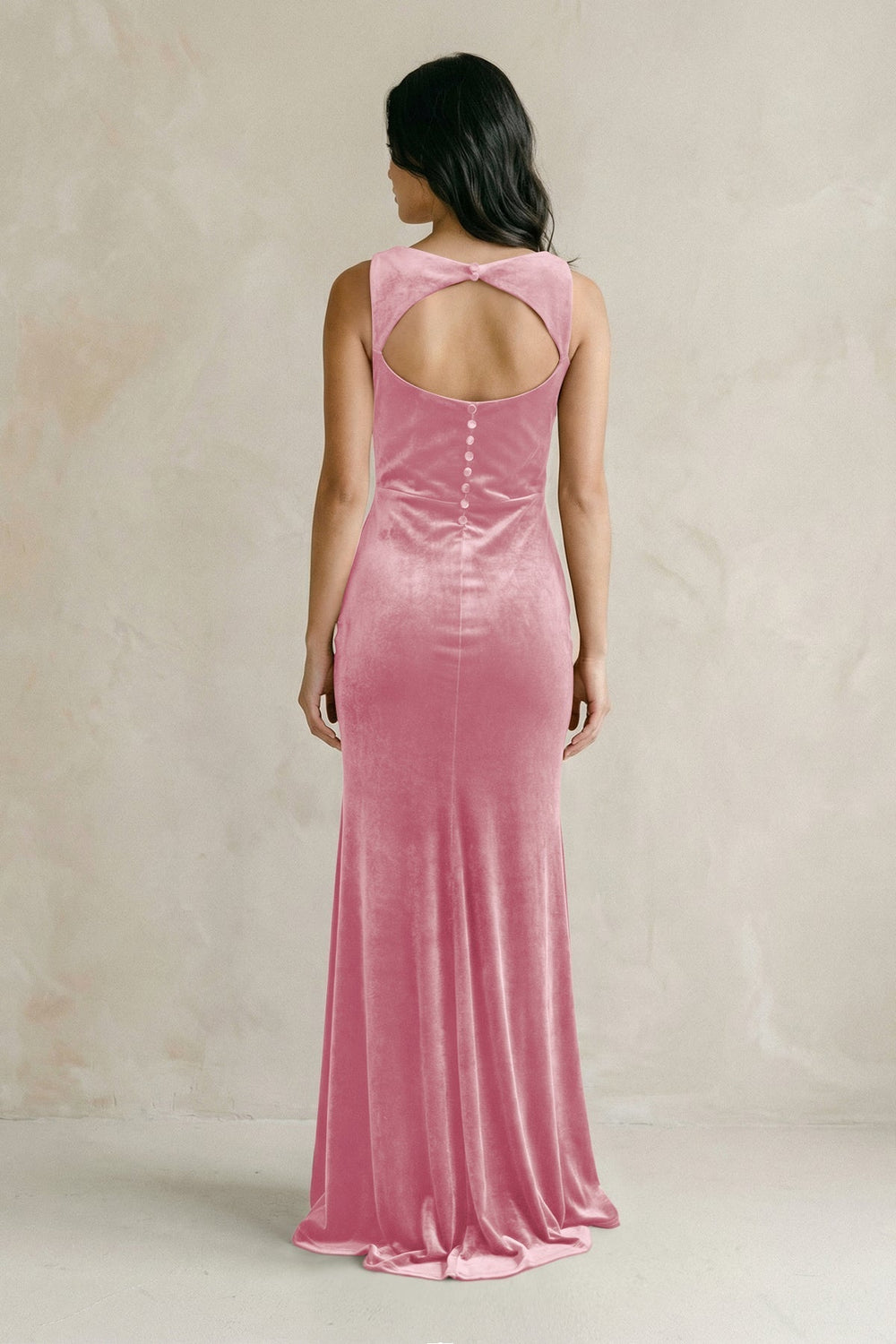 Cowl Neck Mermaid Velvet Bridesmaid Dress in Blush Pink - KissProm Bridesmaid Dresses