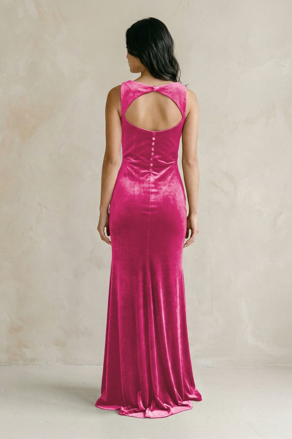Cowl Neck Mermaid Velvet Bridesmaid Dress in Bon Bon Pink - KissProm Bridesmaid Dresses