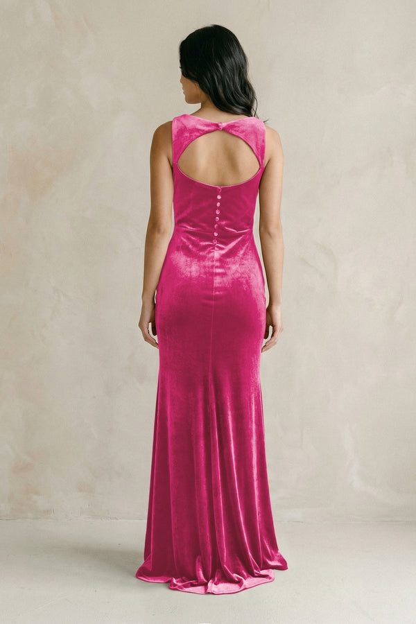 Cowl Neck Mermaid Velvet Bridesmaid Dress in Bon Bon Pink - KissProm Bridesmaid Dresses