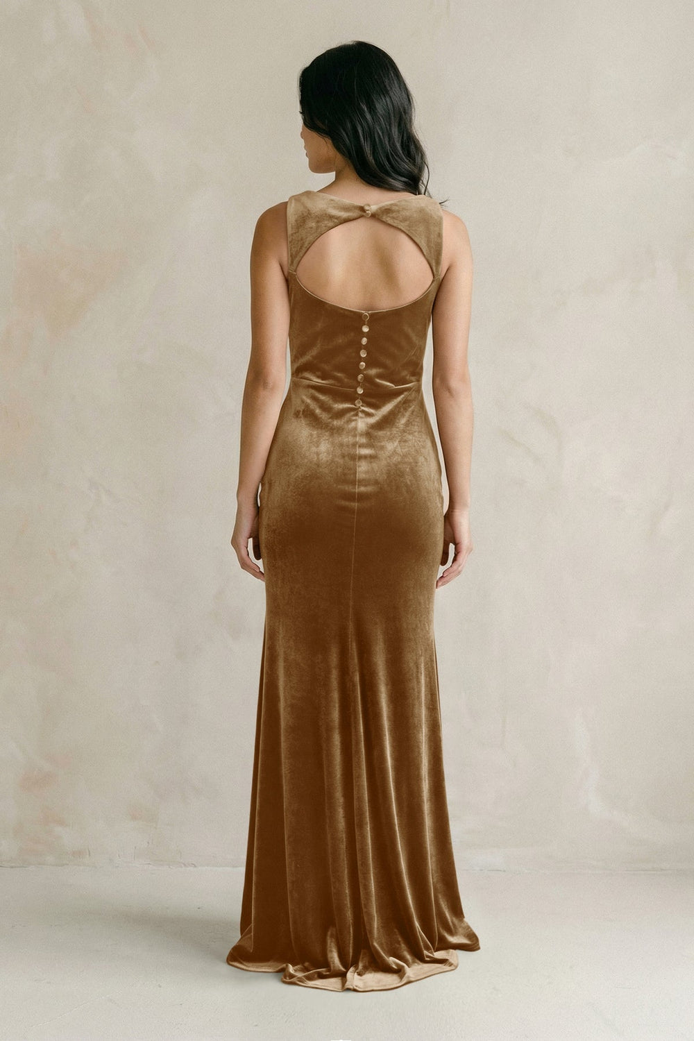 Cowl Neck Mermaid Velvet Bridesmaid Dress in Bronzer - KissProm Bridesmaid Dresses