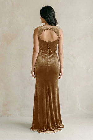 Cowl Neck Mermaid Velvet Bridesmaid Dress in Bronzer - KissProm Bridesmaid Dresses