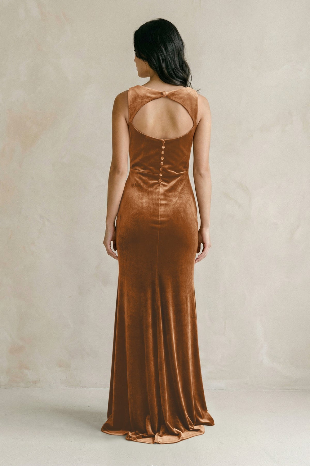 Cowl Neck Mermaid Velvet Bridesmaid Dress in Brown - KissProm Bridesmaid Dresses