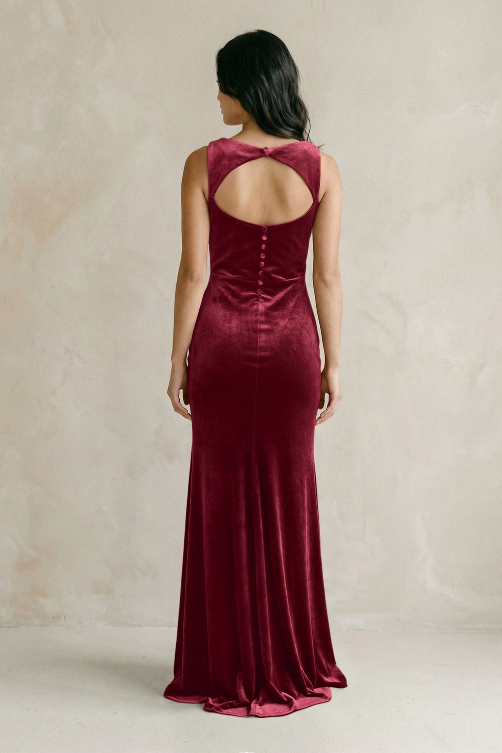 Cowl Neck Mermaid Velvet Bridesmaid Dress in Burgundy - KissProm Bridesmaid Dresses