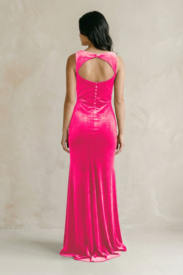Cowl Neck Mermaid Velvet Bridesmaid Dress in Candy Pink - KissProm Bridesmaid Dresses