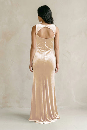 Cowl Neck Mermaid Velvet Bridesmaid Dress in Champagne - KissProm Bridesmaid Dresses