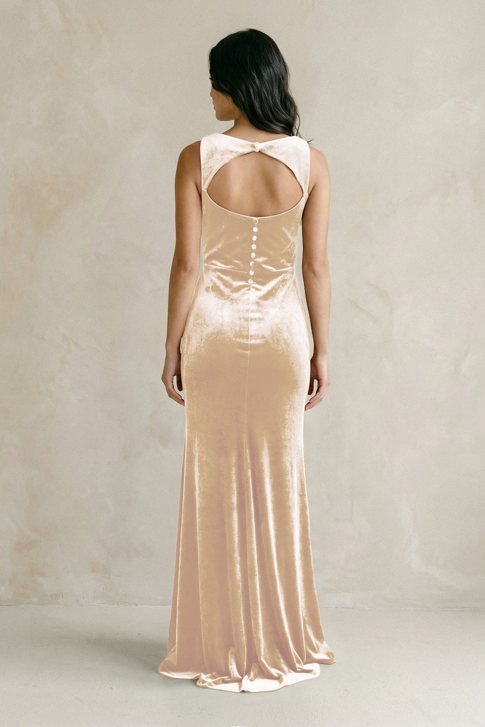 Cowl Neck Mermaid Velvet Bridesmaid Dress in Champagne - KissProm Bridesmaid Dresses