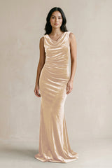 Cowl Neck Mermaid Velvet Bridesmaid Dress in Champagne - KissProm Bridesmaid Dresses