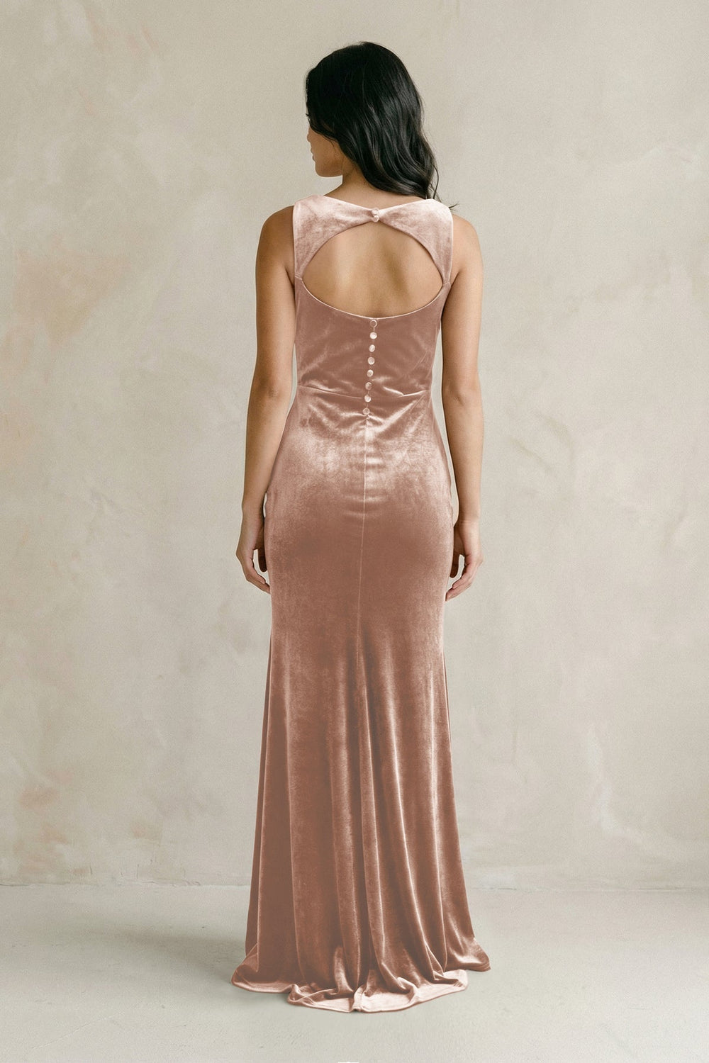 Cowl Neck Mermaid Velvet Bridesmaid Dress in Champagne Rose - KissProm Bridesmaid Dresses