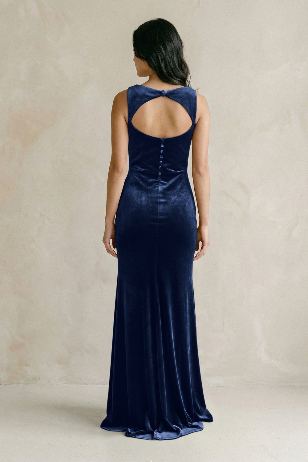 Cowl Neck Mermaid Velvet Bridesmaid Dress in Dark Navy - KissProm Bridesmaid Dresses