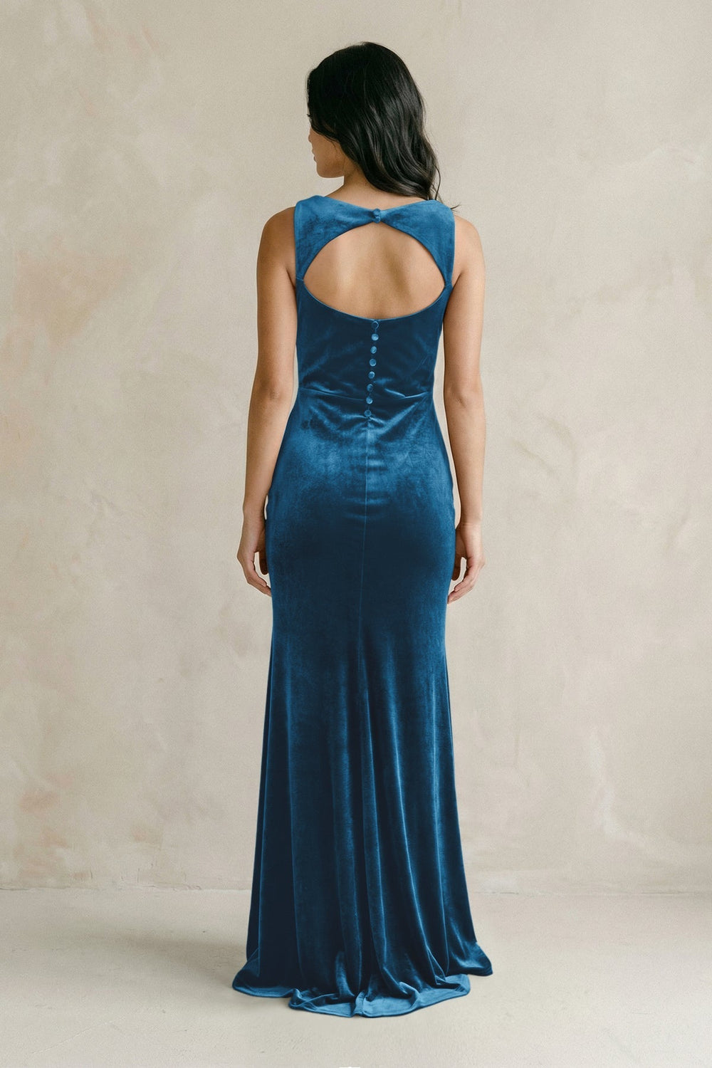 Cowl Neck Mermaid Velvet Bridesmaid Dress in Dark Teal - KissProm Bridesmaid Dresses