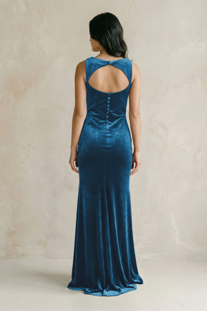 Cowl Neck Mermaid Velvet Bridesmaid Dress in Dark Teal - KissProm Bridesmaid Dresses