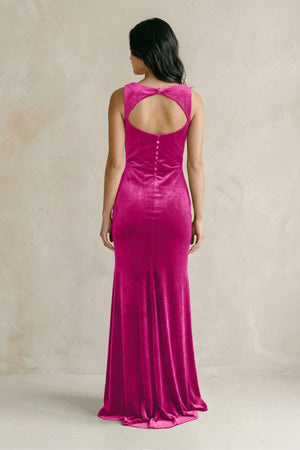 Cowl Neck Mermaid Velvet Bridesmaid Dress in Desert Rose - KissProm Bridesmaid Dresses