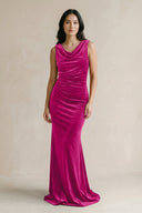 Cowl Neck Mermaid Velvet Bridesmaid Dress in Desert Rose - KissProm Bridesmaid Dresses