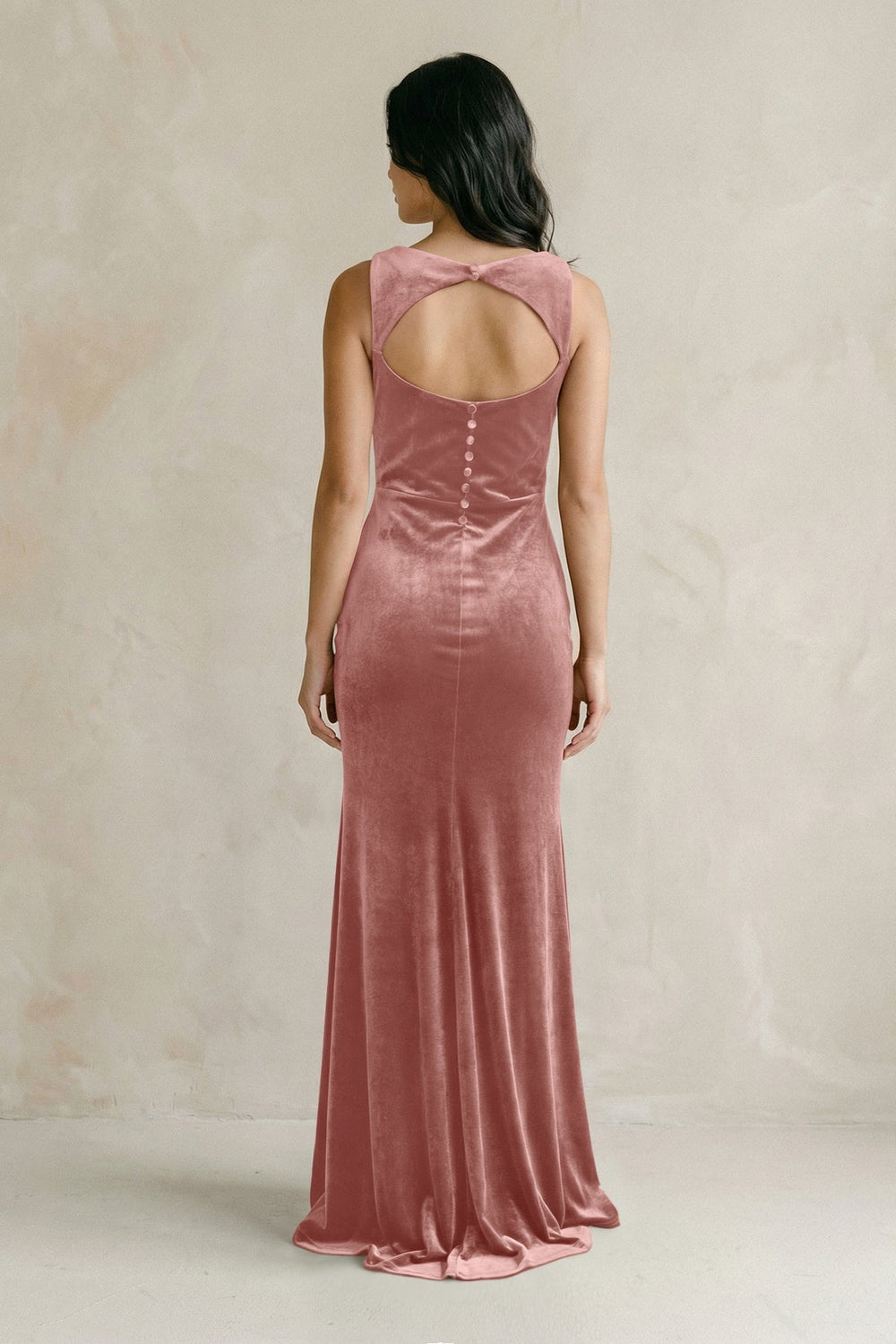 Cowl Neck Mermaid Velvet Bridesmaid Dress in Dusty Rose - KissProm Bridesmaid Dresses
