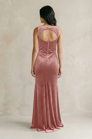 Cowl Neck Mermaid Velvet Bridesmaid Dress in Dusty Rose - KissProm Bridesmaid Dresses