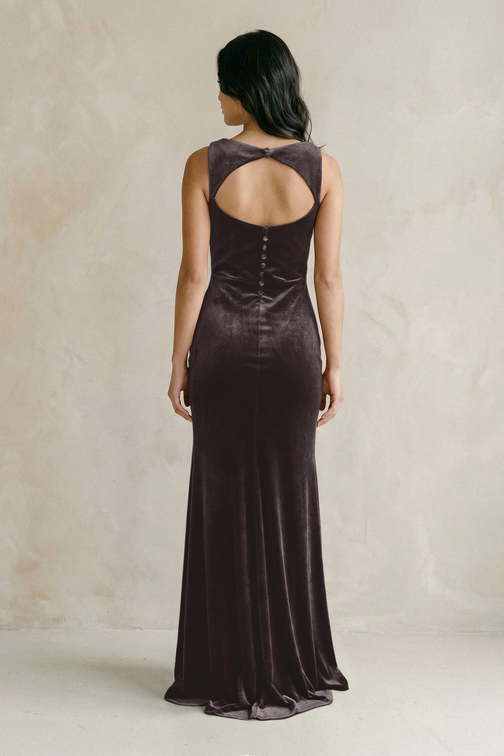 Cowl Neck Mermaid Velvet Bridesmaid Dress in Espresso - KissProm Bridesmaid Dresses