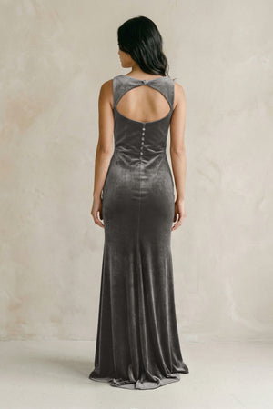Cowl Neck Mermaid Velvet Bridesmaid Dress in Frost - KissProm Bridesmaid Dresses