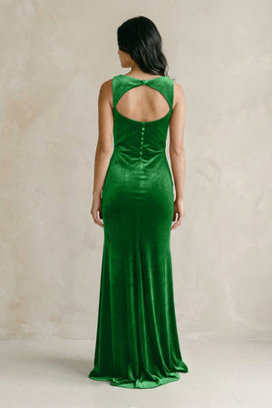 Cowl Neck Mermaid Velvet Bridesmaid Dress in Green - KissProm Bridesmaid Dresses
