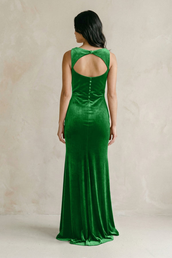 Cowl Neck Mermaid Velvet Bridesmaid Dress in Green - KissProm Bridesmaid Dresses