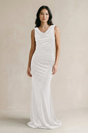 Cowl Neck Mermaid Velvet Bridesmaid Dress in Ivory - KissProm Bridesmaid Dresses