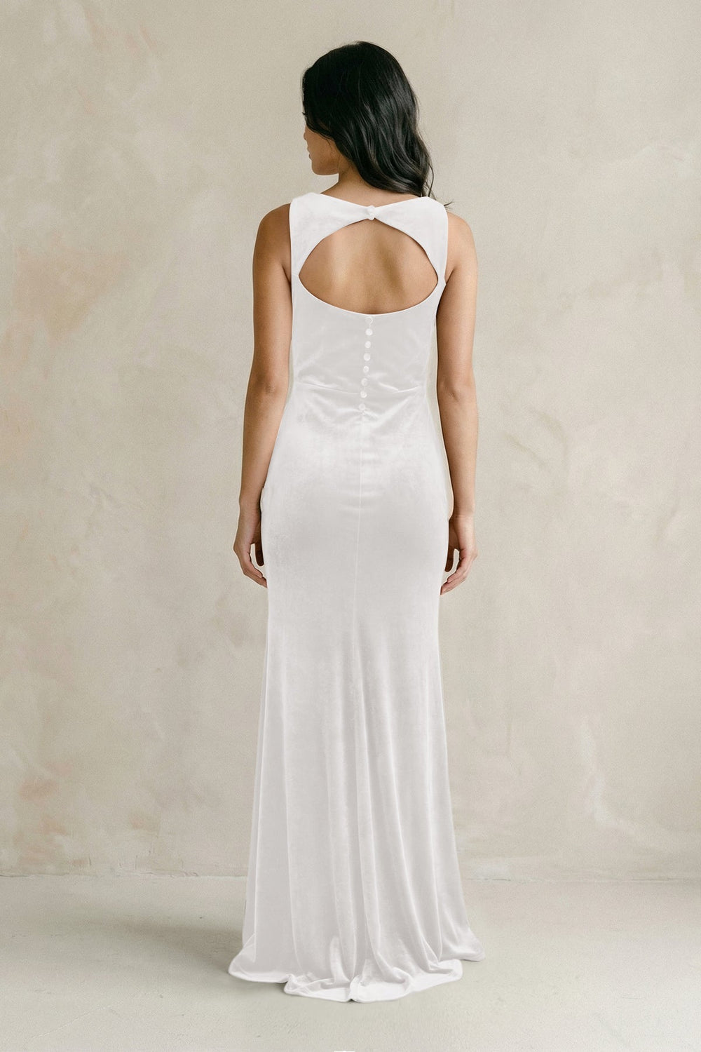 Cowl Neck Mermaid Velvet Bridesmaid Dress in Ivory - KissProm Bridesmaid Dresses