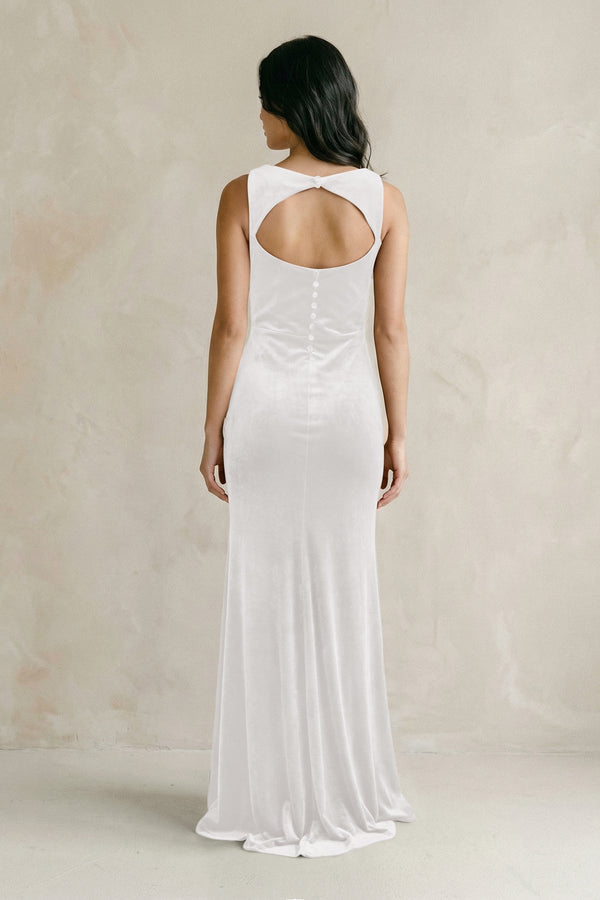 Cowl Neck Mermaid Velvet Bridesmaid Dress in Ivory - KissProm Bridesmaid Dresses