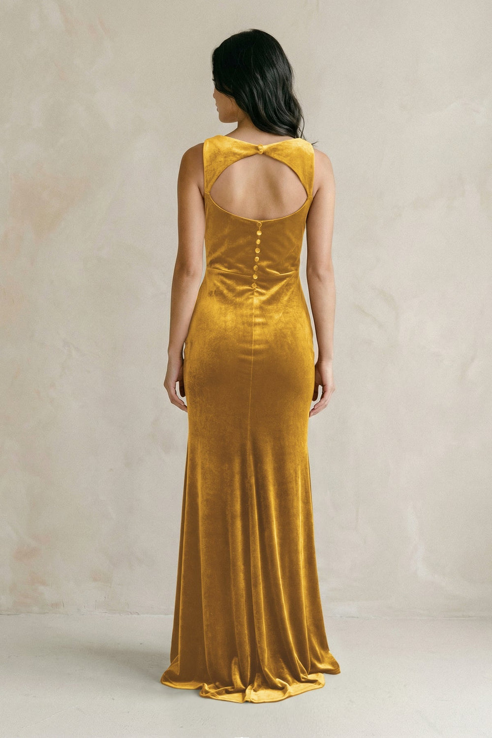 Cowl Neck Mermaid Velvet Bridesmaid Dress in Marigold - KissProm Bridesmaid Dresses