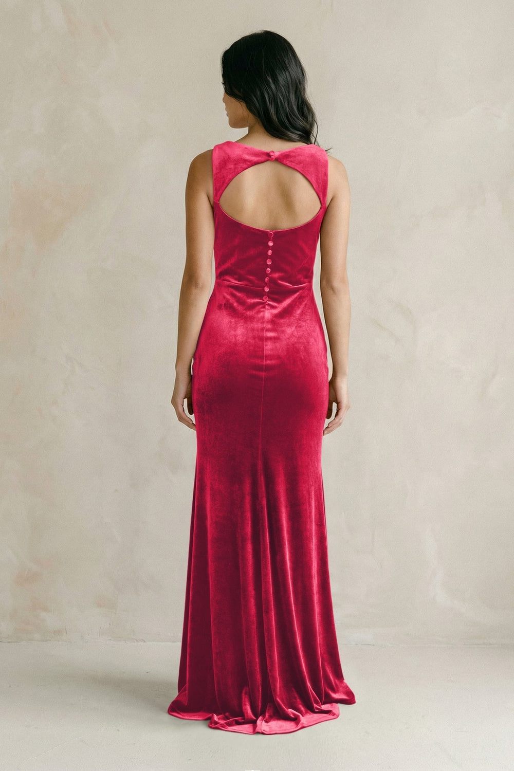 Cowl Neck Mermaid Velvet Bridesmaid Dress in Merlot - KissProm Bridesmaid Dresses
