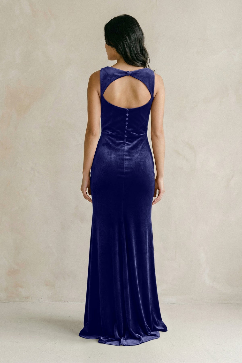 Cowl Neck Mermaid Velvet Bridesmaid Dress in Navy - KissProm Bridesmaid Dresses