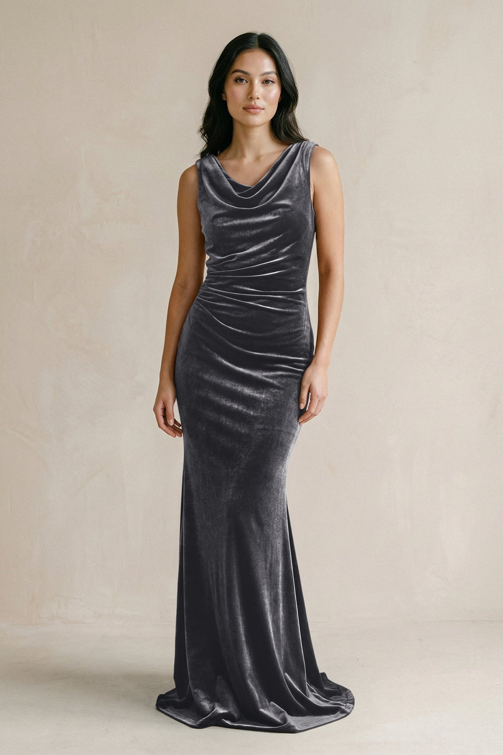 Cowl Neck Mermaid Velvet Bridesmaid Dress in Neptune - KissProm Bridesmaid Dresses