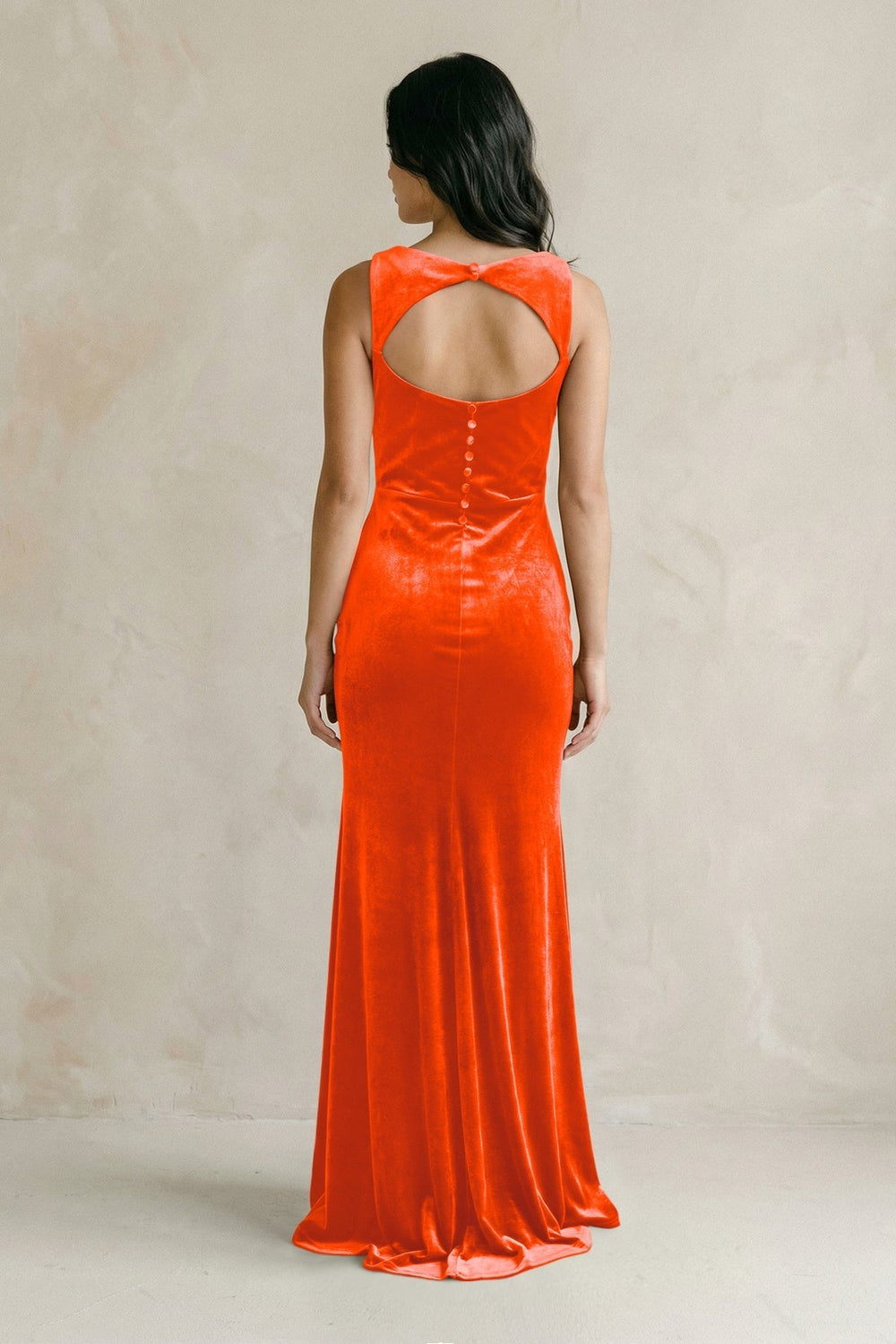 Cowl Neck Mermaid Velvet Bridesmaid Dress in Orange - KissProm Bridesmaid Dresses