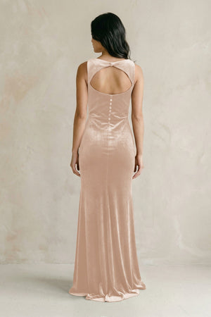 Cowl Neck Mermaid Velvet Bridesmaid Dress in Pale Blush - KissProm Bridesmaid Dresses
