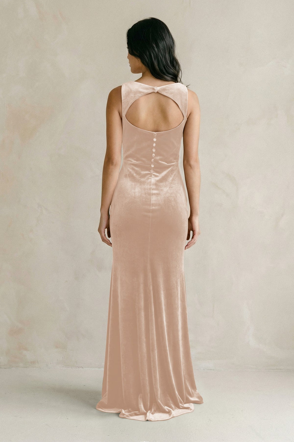 Cowl Neck Mermaid Velvet Bridesmaid Dress in Pale Blush - KissProm Bridesmaid Dresses