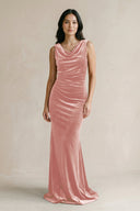 Cowl Neck Mermaid Velvet Bridesmaid Dress in Rose Petal - KissProm Bridesmaid Dresses