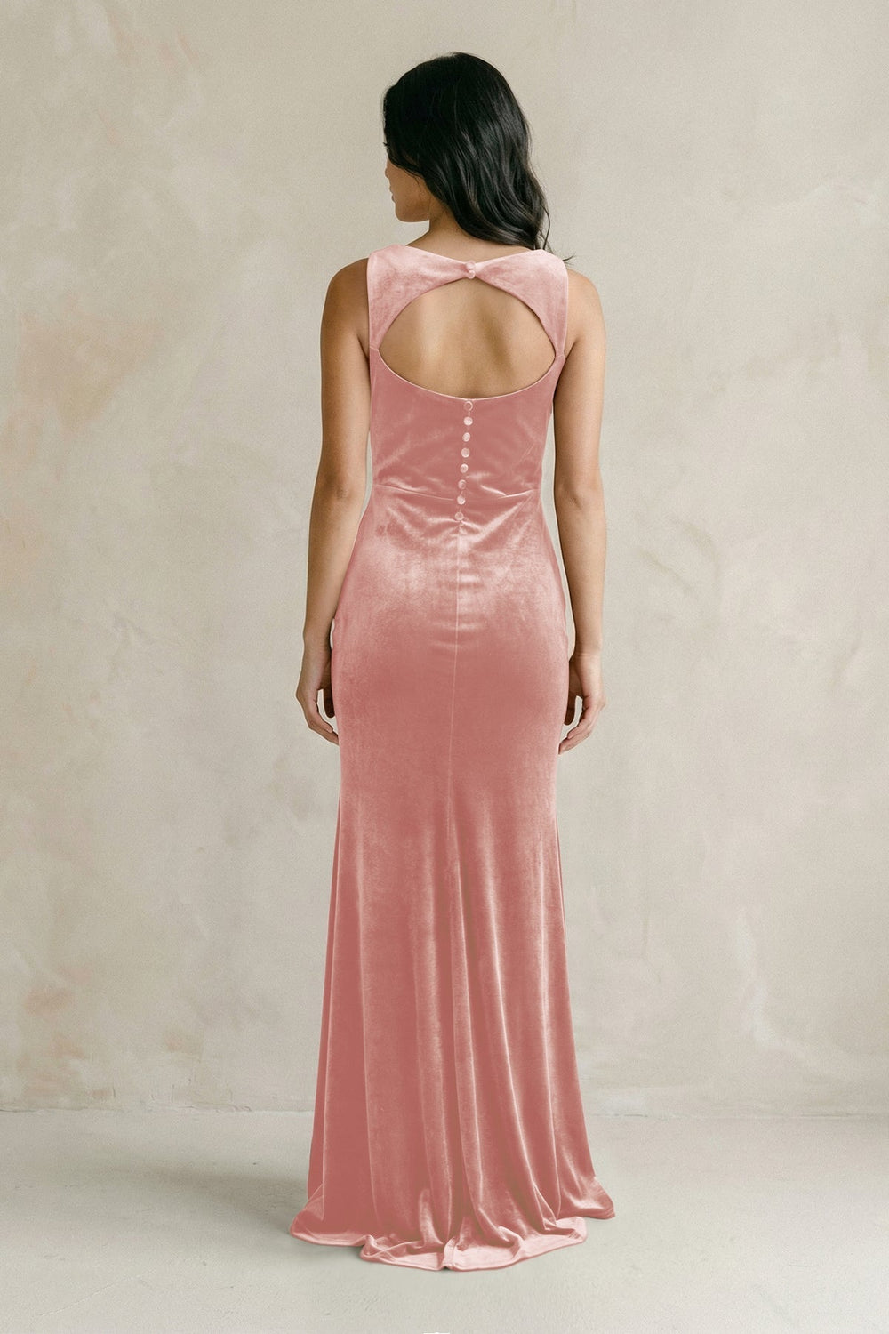 Cowl Neck Mermaid Velvet Bridesmaid Dress in Rose Petal - KissProm Bridesmaid Dresses
