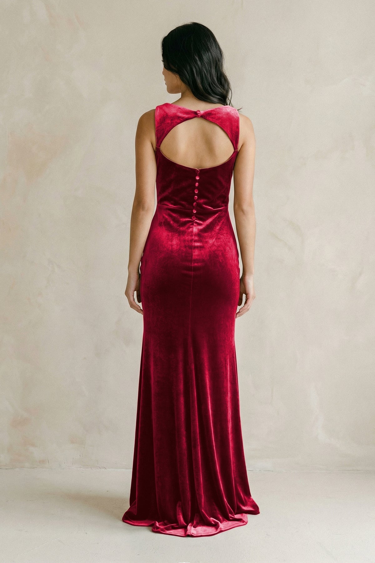 KissProm Cowl Neck Mermaid Velvet Bridesmaid Dress in Rosewood, Rosewood / 10