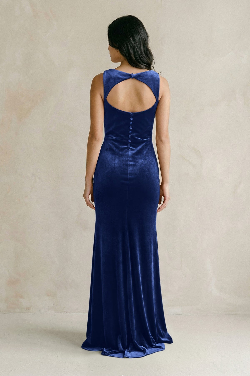 Cowl Neck Mermaid Velvet Bridesmaid Dress in Royal Blue - KissProm Bridesmaid Dresses