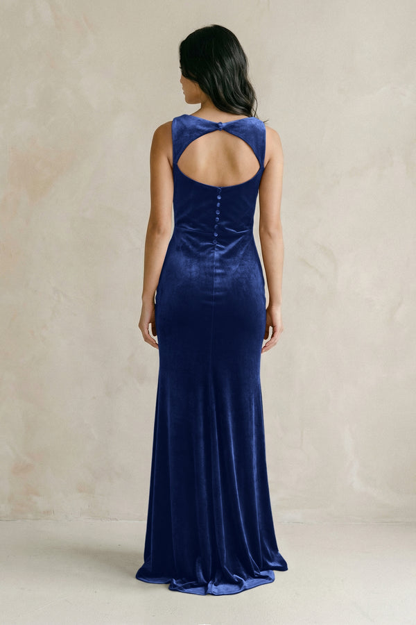 Cowl Neck Mermaid Velvet Bridesmaid Dress in Royal Blue - KissProm Bridesmaid Dresses
