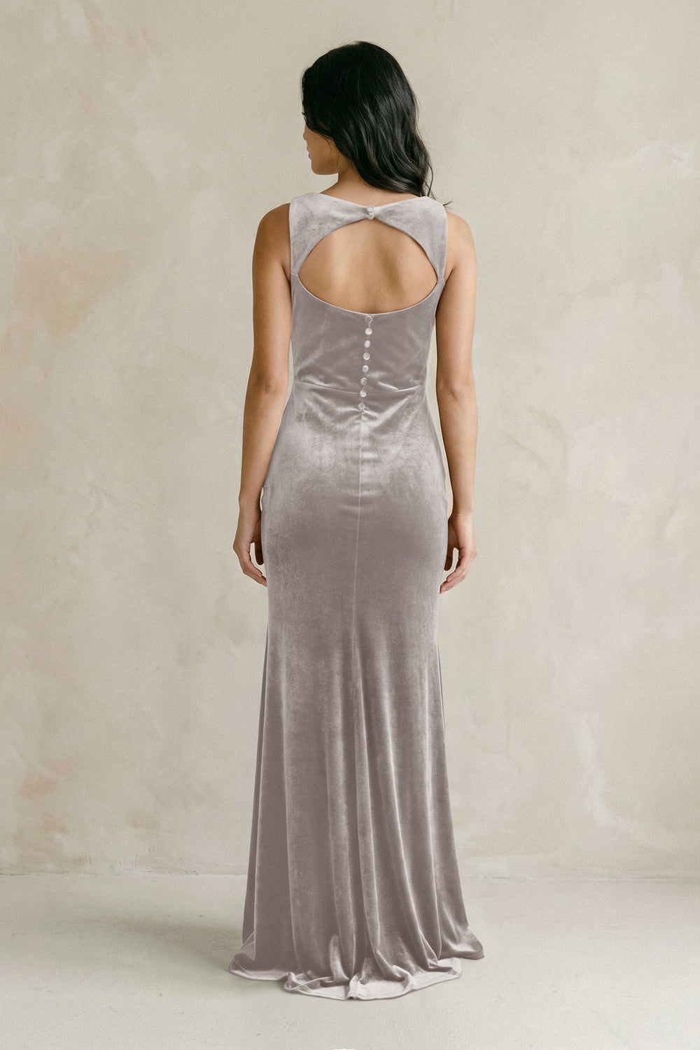 Cowl Neck Mermaid Velvet Bridesmaid Dress in Silver - KissProm Bridesmaid Dresses