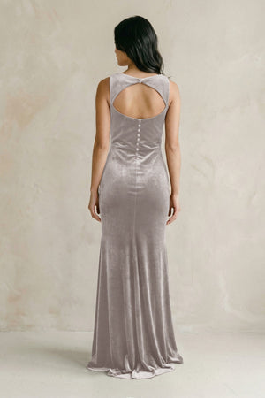 Cowl Neck Mermaid Velvet Bridesmaid Dress in Silver - KissProm Bridesmaid Dresses