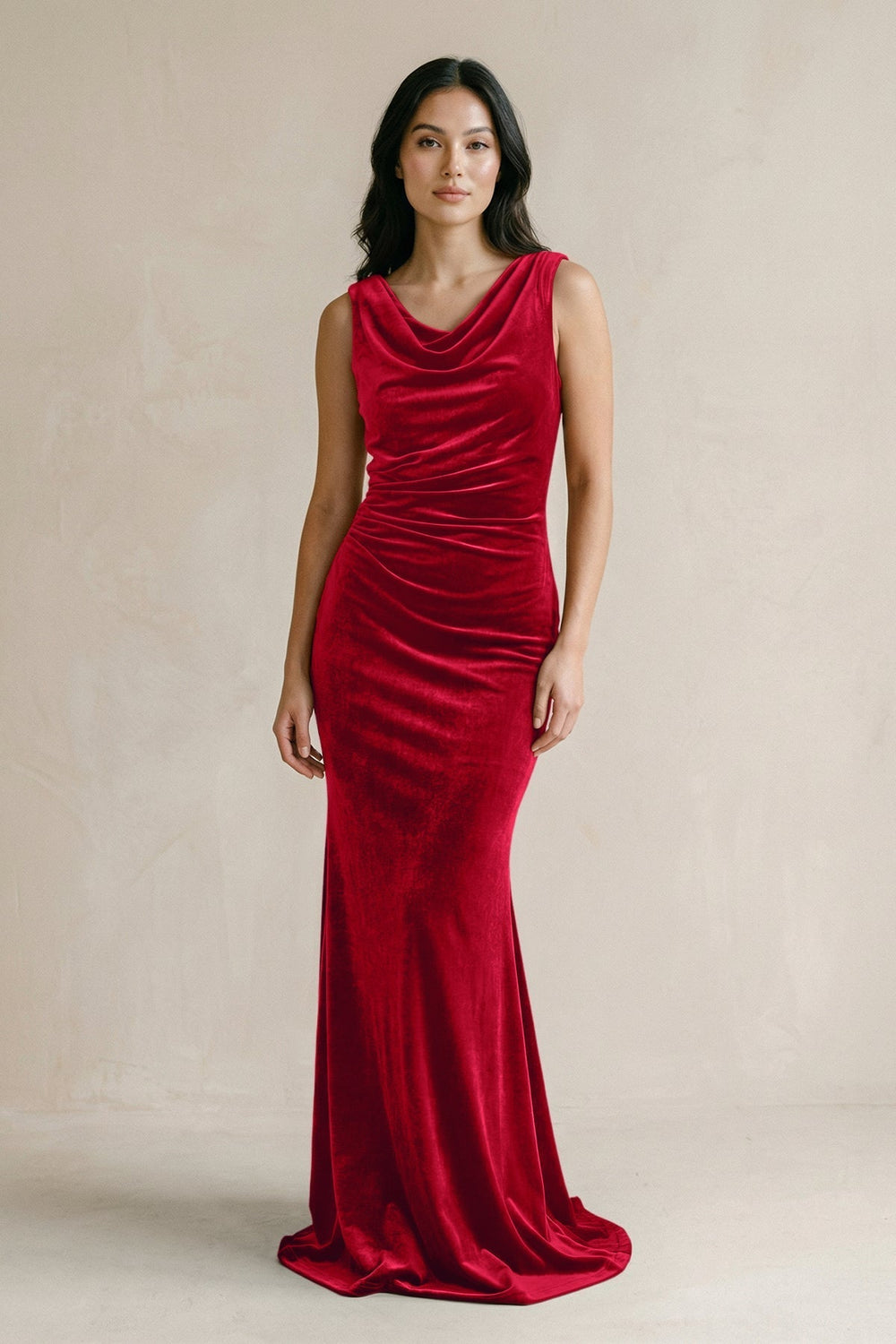 Cowl Neck Mermaid Velvet Bridesmaid Dress in Spice - KissProm Bridesmaid Dresses