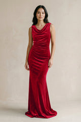 Cowl Neck Mermaid Velvet Bridesmaid Dress in Spice - KissProm Bridesmaid Dresses
