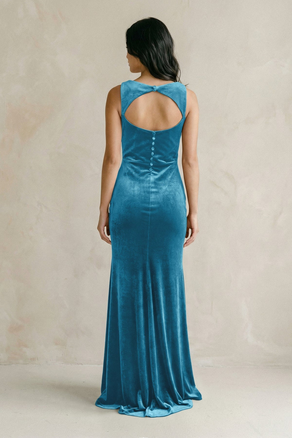 Cowl Neck Mermaid Velvet Bridesmaid Dress in Steel Blue - KissProm Bridesmaid Dresses