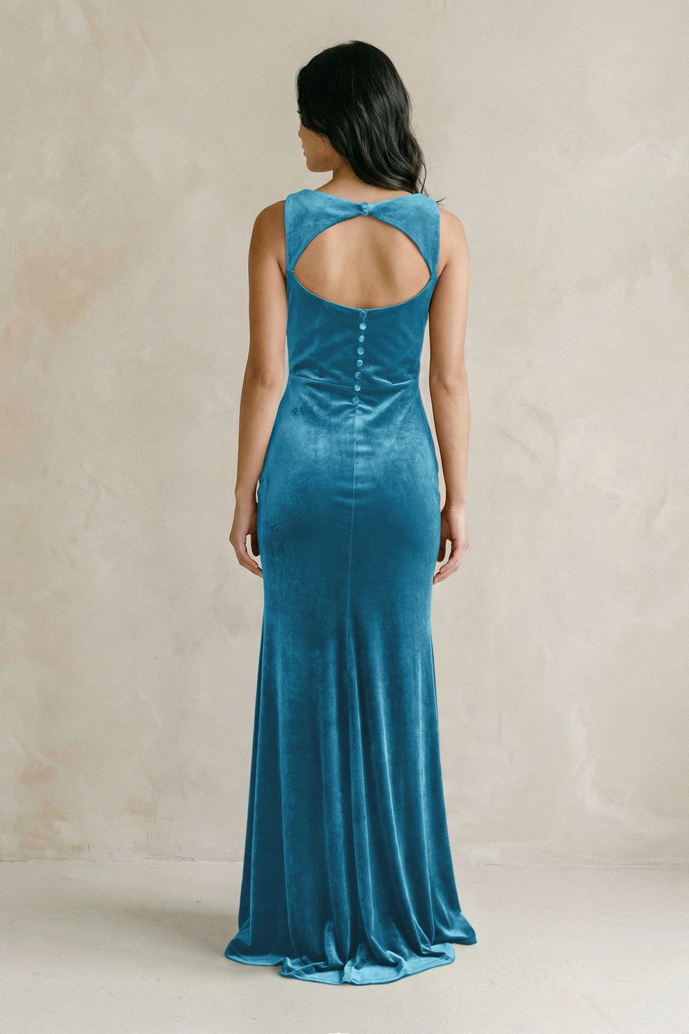 Cowl Neck Mermaid Velvet Bridesmaid Dress in Steel Blue - KissProm Bridesmaid Dresses